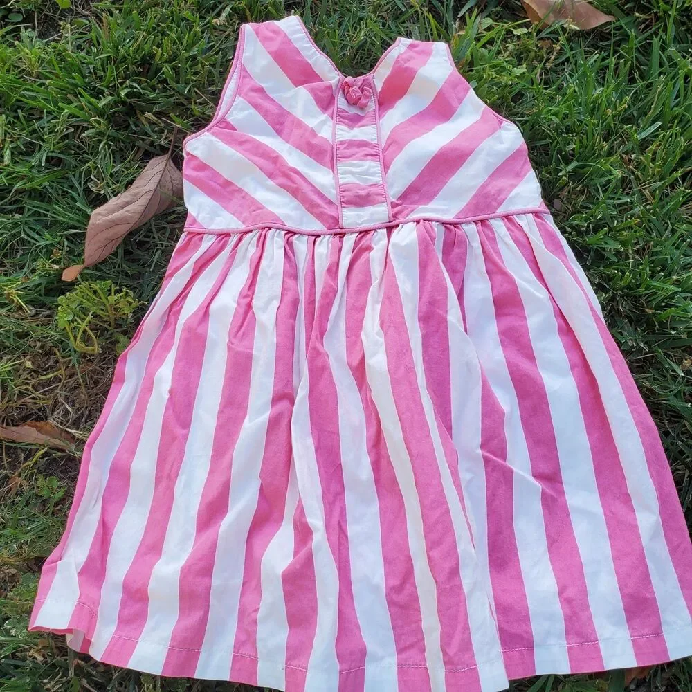 Gymboree Girls 2T Dress Pink White Striped Lined Ribbon Bow Collar
